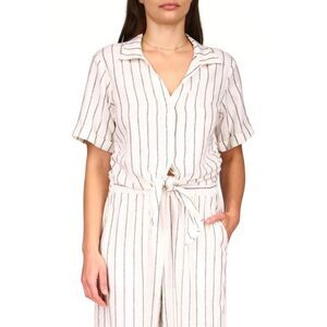 NWT Anthropologie Sanctuary White Linen Striped Tie Front Relaxed Fit Top
